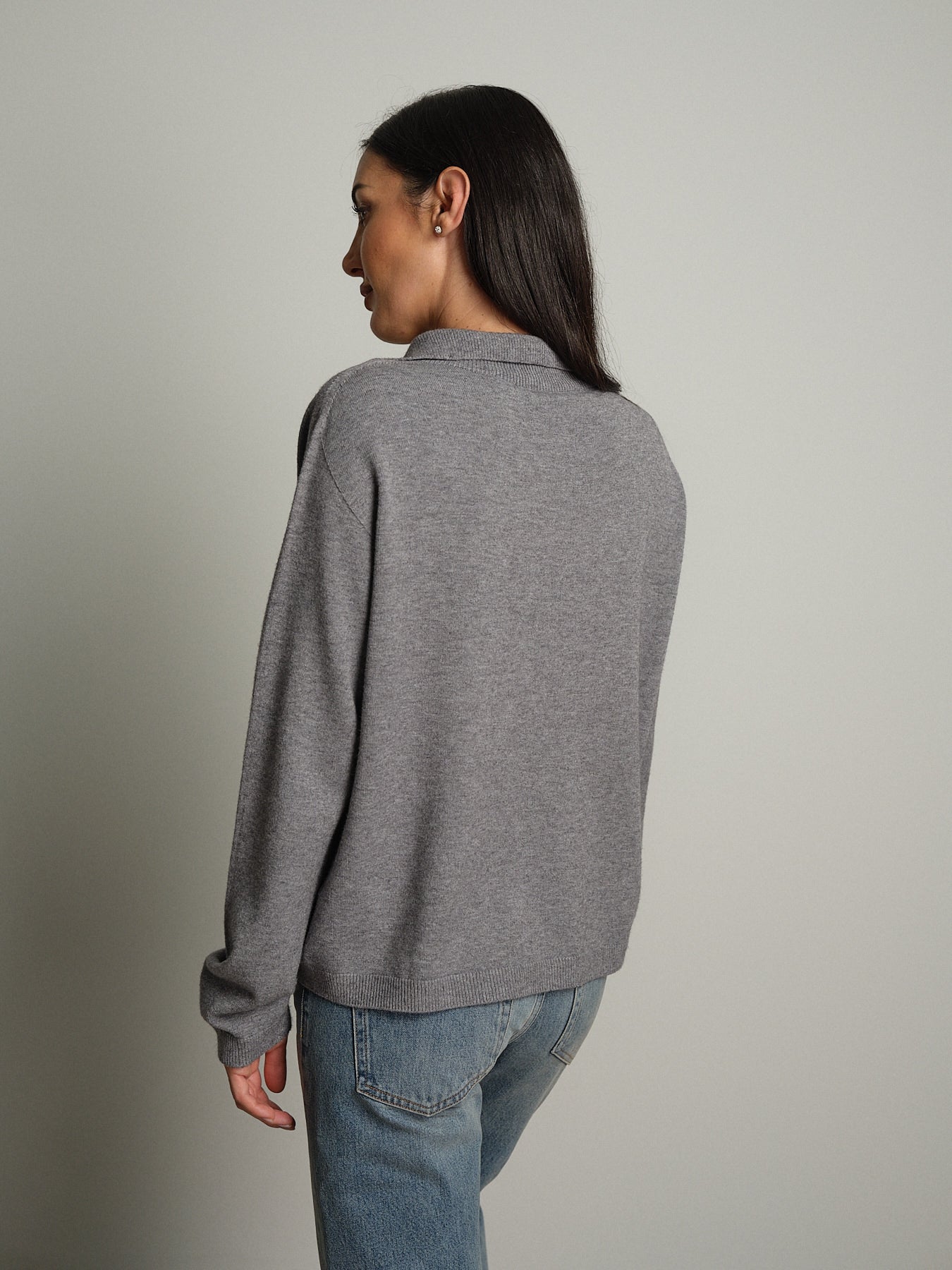 polo scollo v in maglia - Grigio