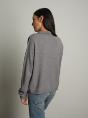 polo scollo v in maglia - Grigio
