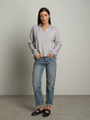 polo scollo v in maglia - Grigio perla
