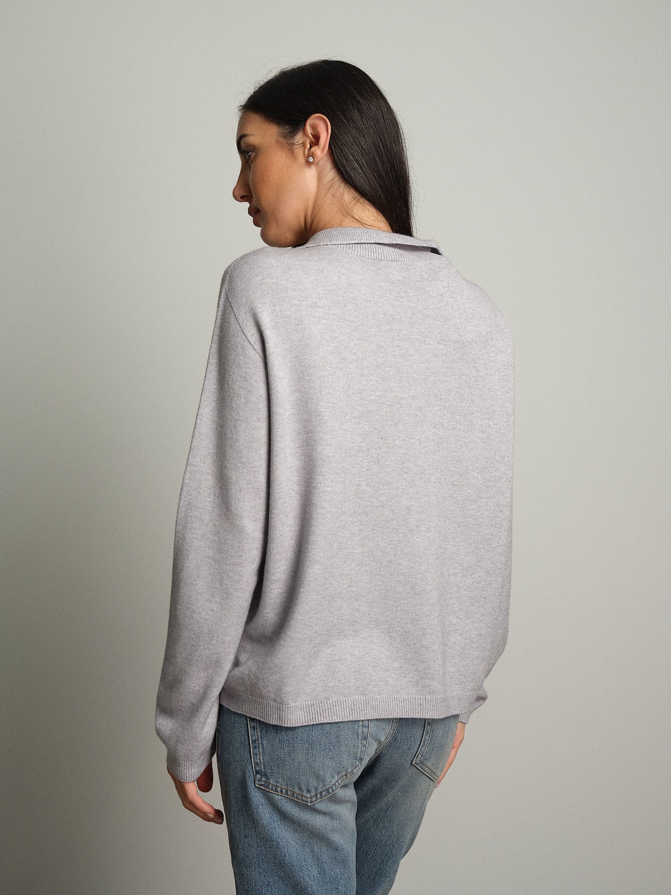 polo scollo v in maglia - Grigio perla