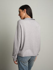 polo scollo v in maglia - Grigio perla