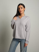 polo scollo v in maglia - Grigio perla