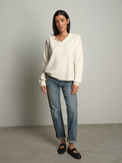 polo scollo v in maglia - Burro