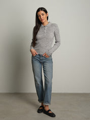 Polo costina bottoni strass - Grigio perla