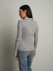 Polo costina bottoni strass - Grigio perla