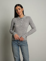 Polo costina bottoni strass - Grigio perla