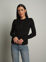 Polo costina bottoni strass - Nero