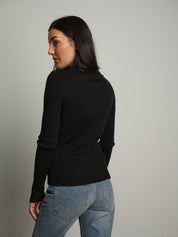 Polo costina bottoni strass - Nero