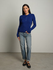 Polo costina bottoni strass - Blu