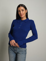 Polo costina bottoni strass - Blu