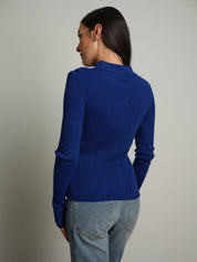 Polo costina bottoni strass - Blu