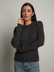 Polo costina bottoni strass - Antracite
