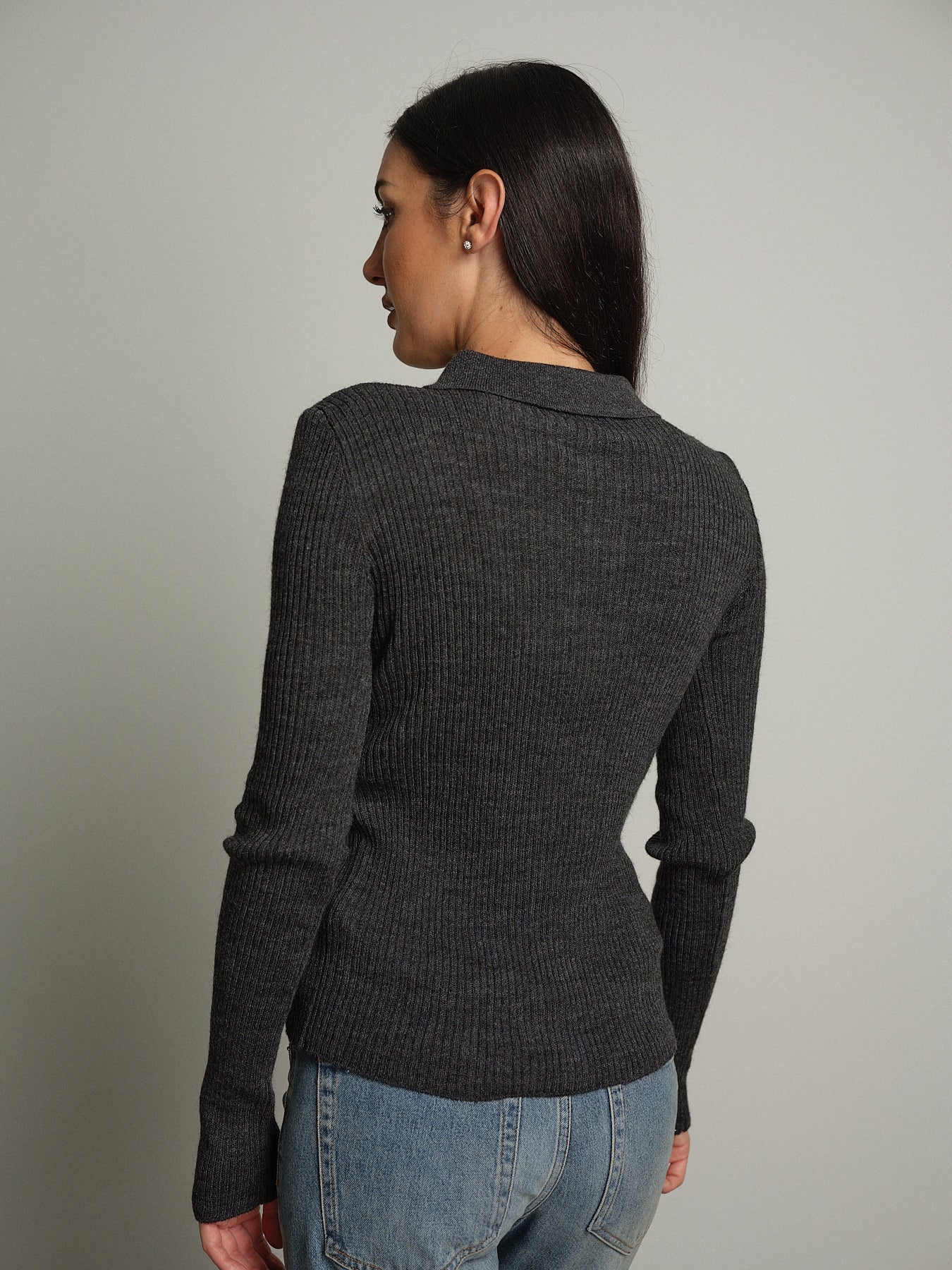 Polo costina bottoni strass - Antracite