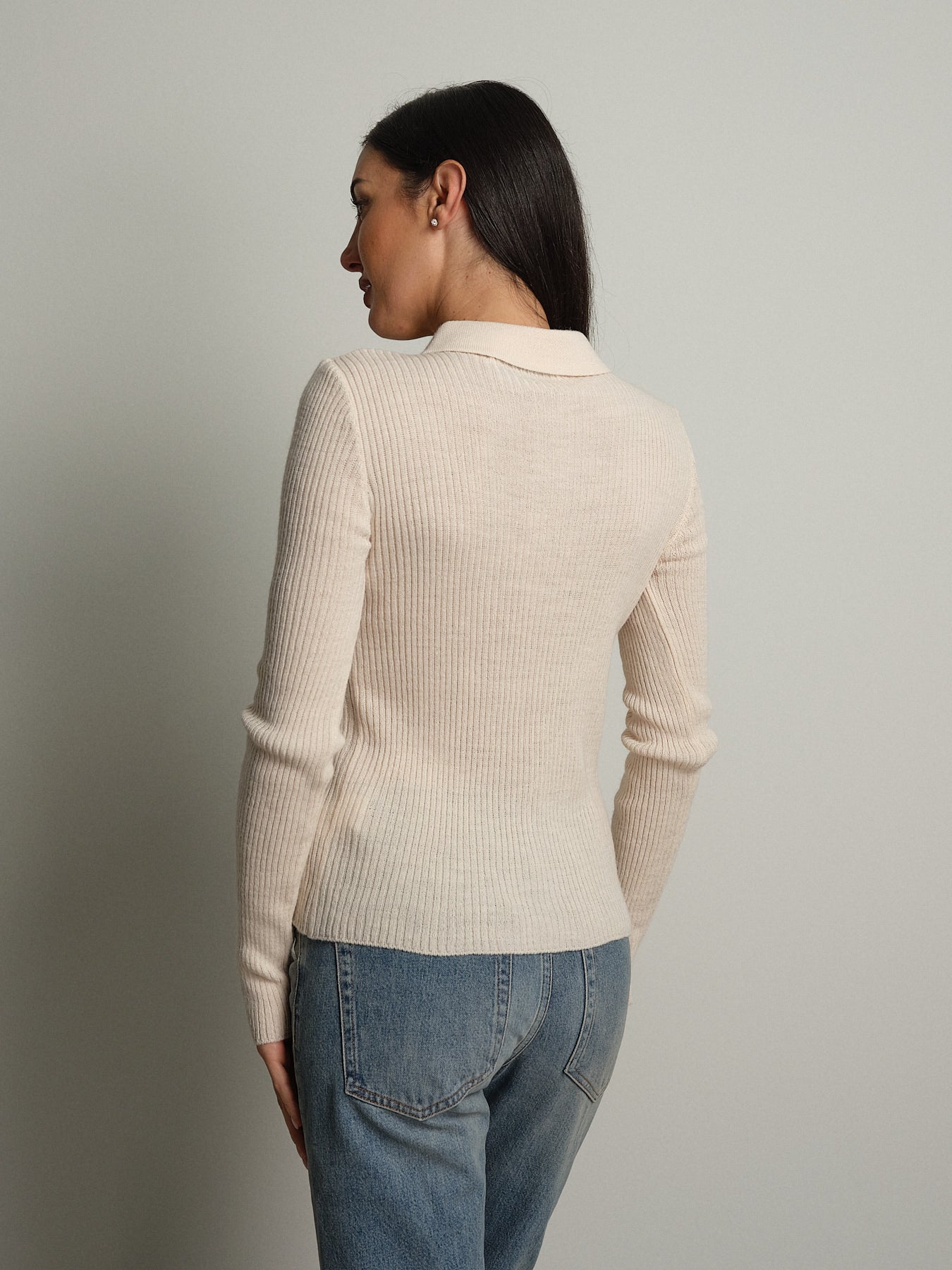 Polo costina bottoni strass - Panna