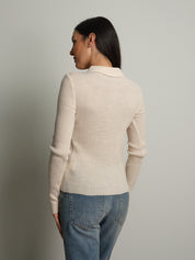 Polo costina bottoni strass - Panna