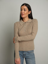 Polo costina bottoni strass - Beige