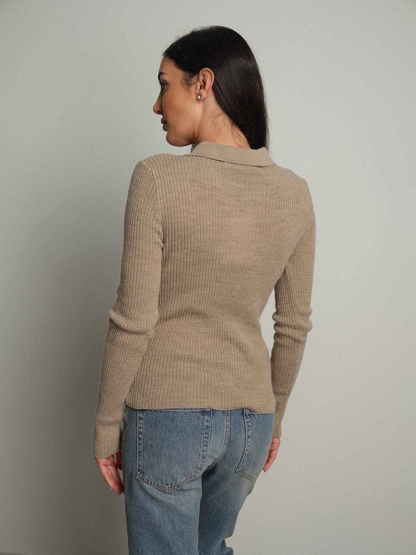 Polo costina bottoni strass - Beige