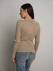 Polo costina bottoni strass - Beige