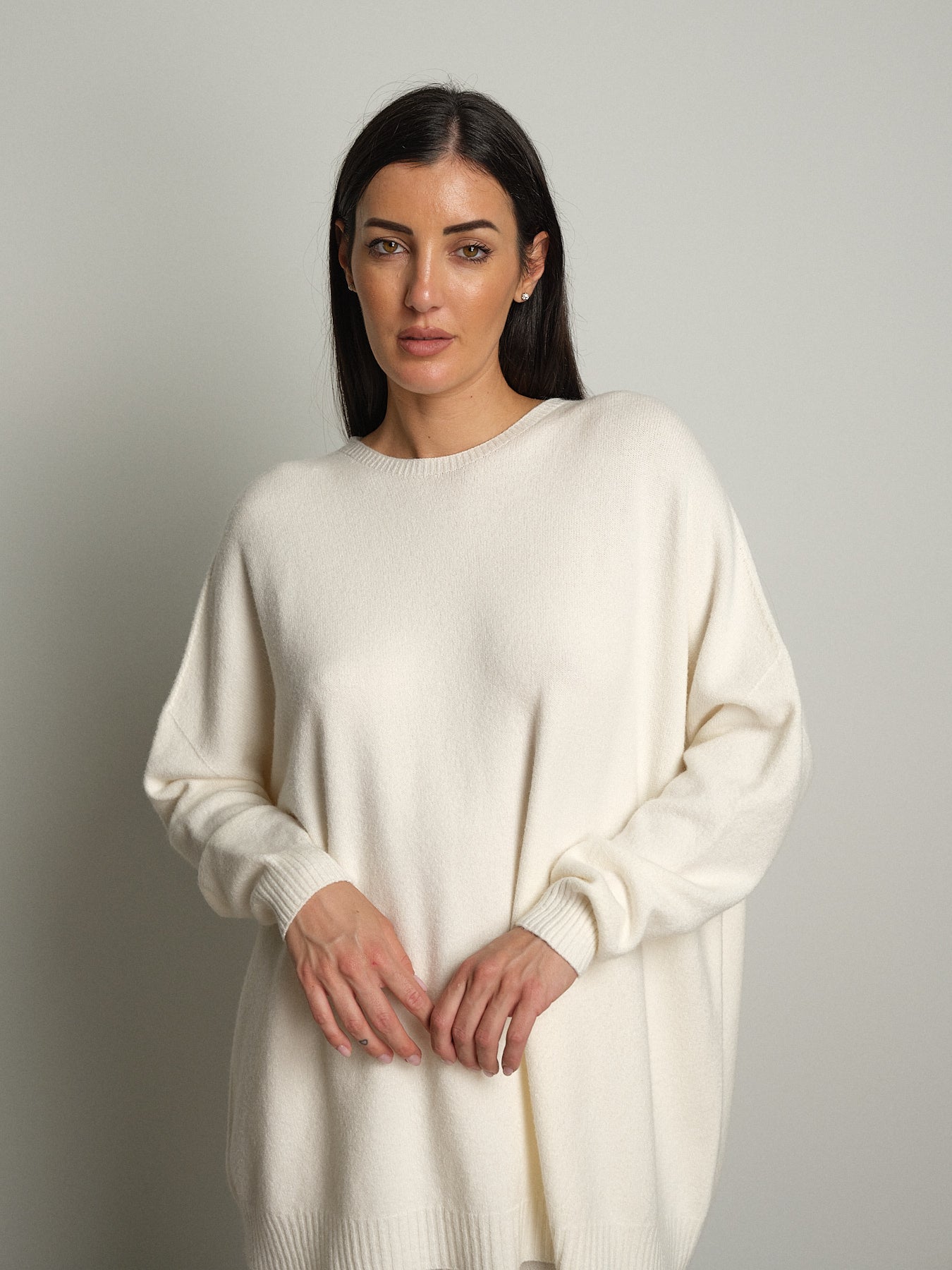 completo in maglia girocollo over - Burro