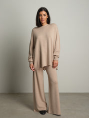 completo in maglia girocollo over - Beige