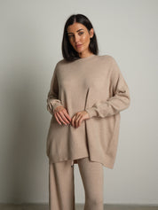 completo in maglia girocollo over - Beige