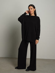 completo in maglia girocollo over - Nero