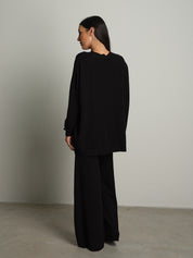 completo in maglia girocollo over - Nero