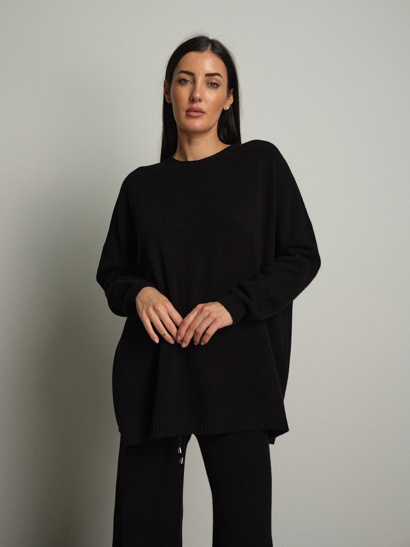 completo in maglia girocollo over - Nero