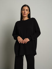 completo in maglia girocollo over - Nero