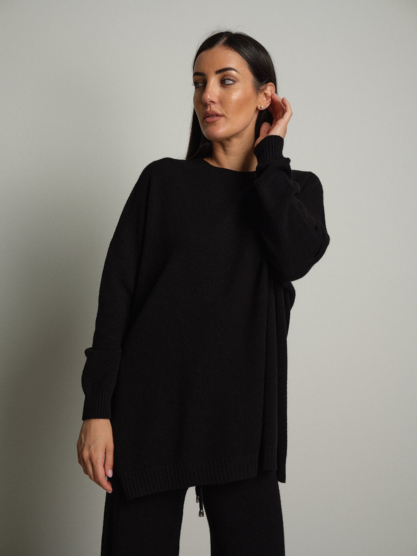 completo in maglia girocollo over - Nero