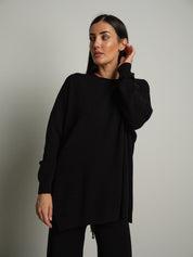 completo in maglia girocollo over - Nero