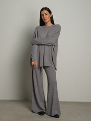 completo in maglia girocollo over - Grigio