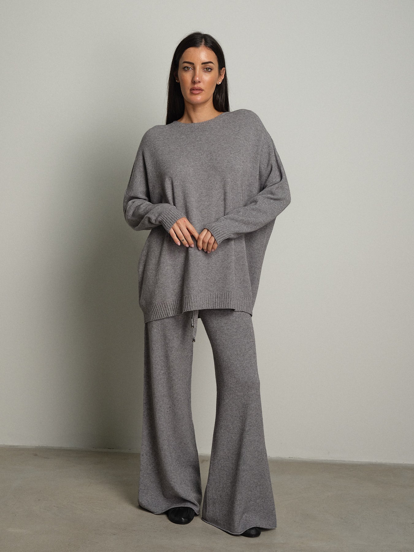 completo in maglia girocollo over - Grigio