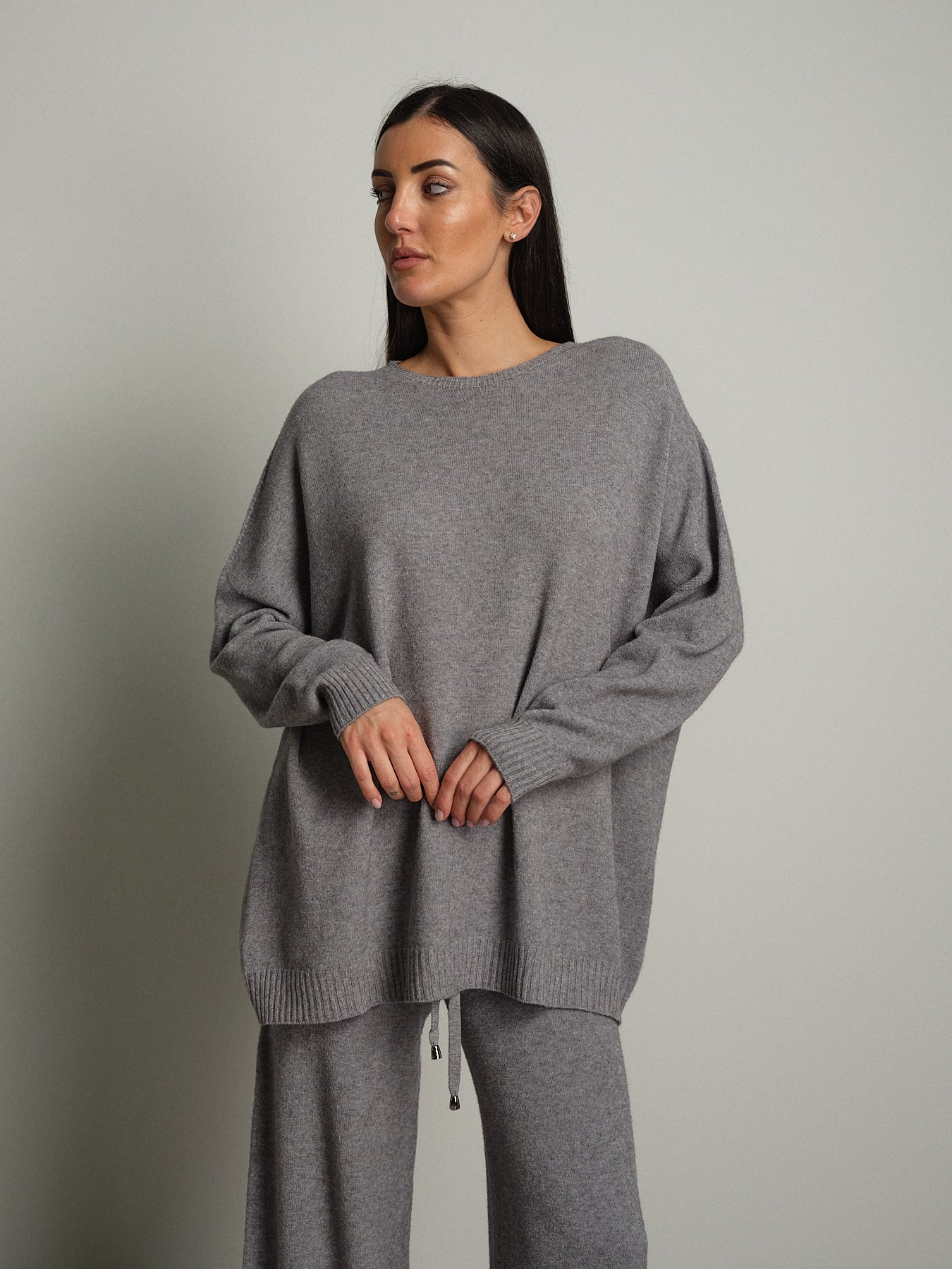 completo in maglia girocollo over - Grigio