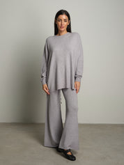completo in maglia girocollo over - Grigio perla