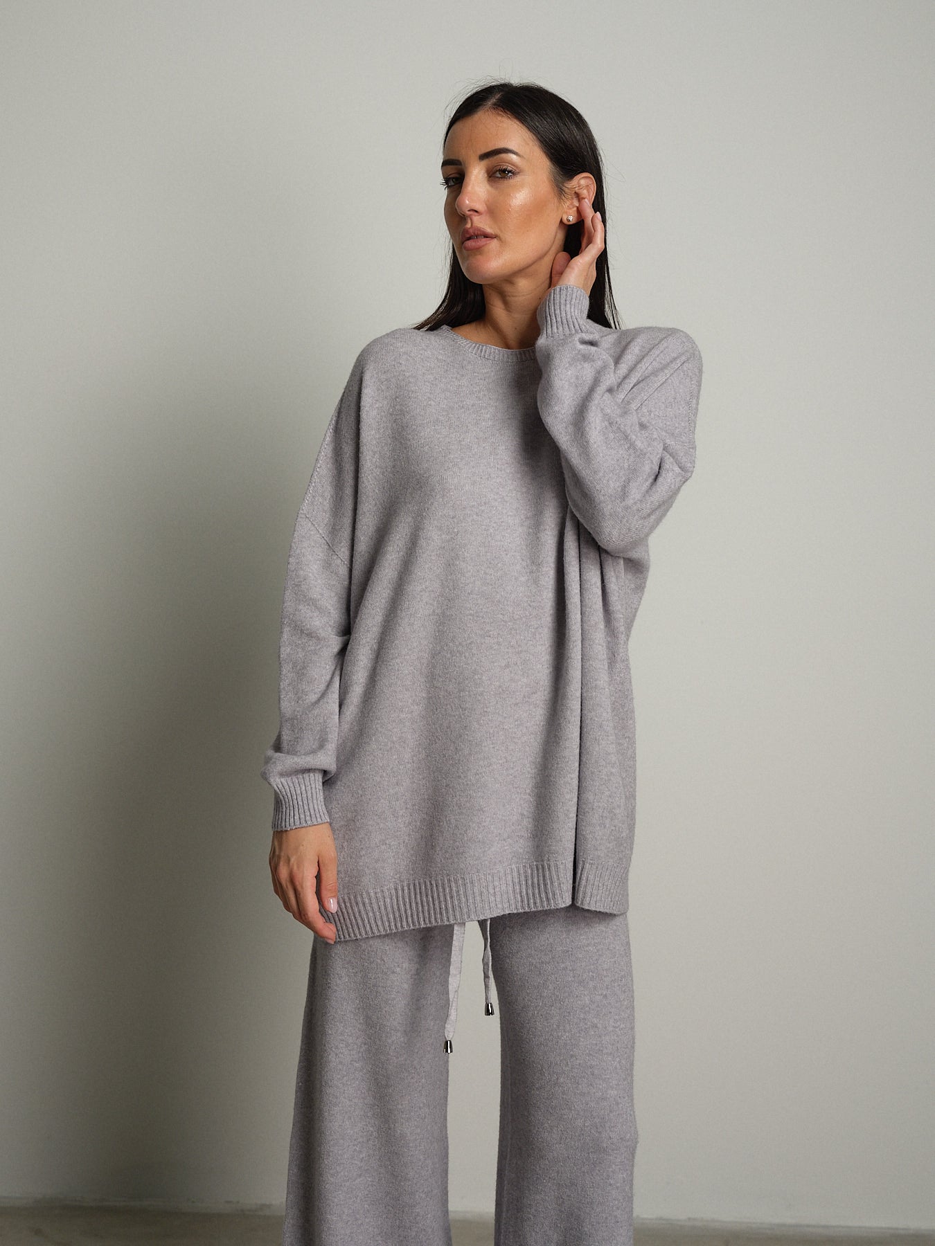 completo in maglia girocollo over - Grigio perla