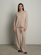completo in maglia dolcevita - Beige