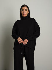 completo in maglia dolcevita - Nero