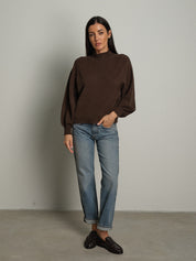 Pullover collo cratere palloncino - Caffè