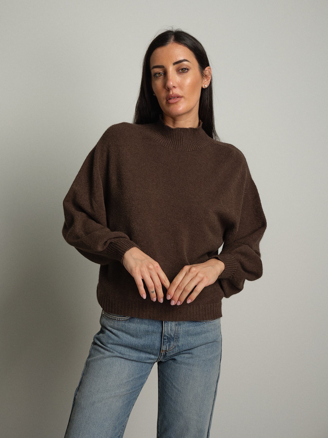Pullover collo cratere palloncino - Caffè