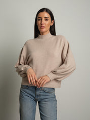Pullover collo cratere palloncino - Beige