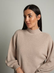 Pullover collo cratere palloncino - Beige