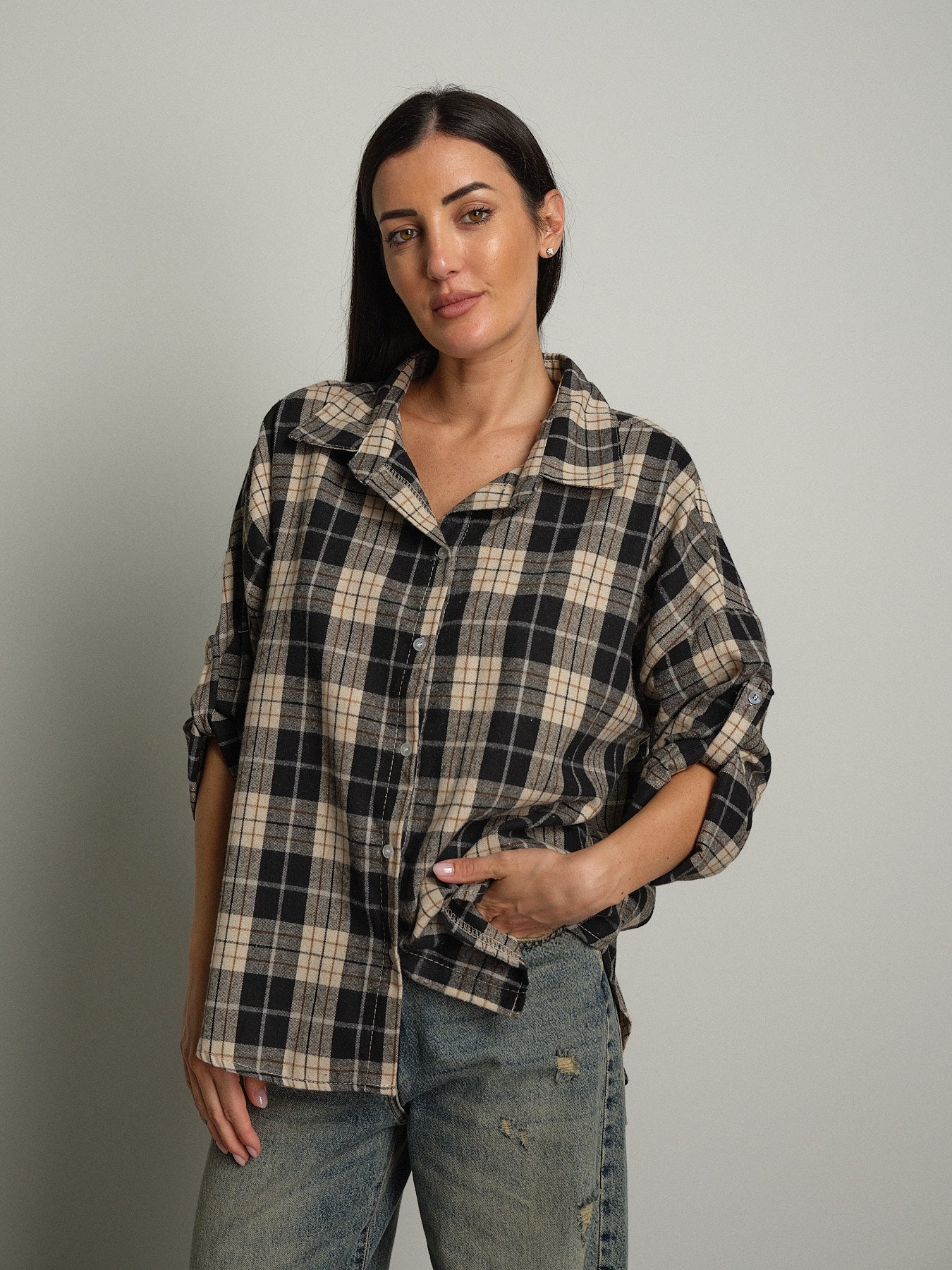 camicia check - Nero