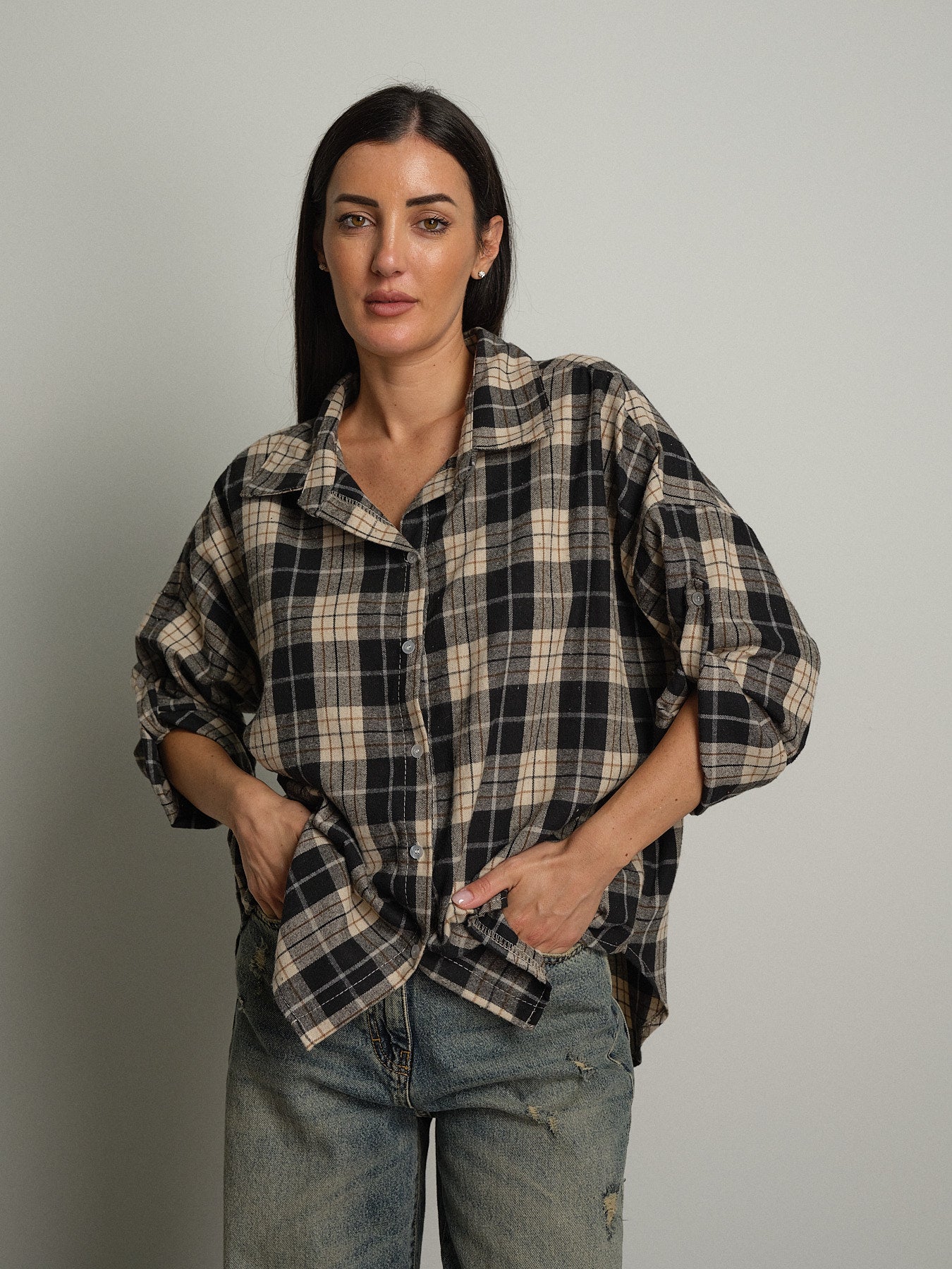 camicia check - Nero