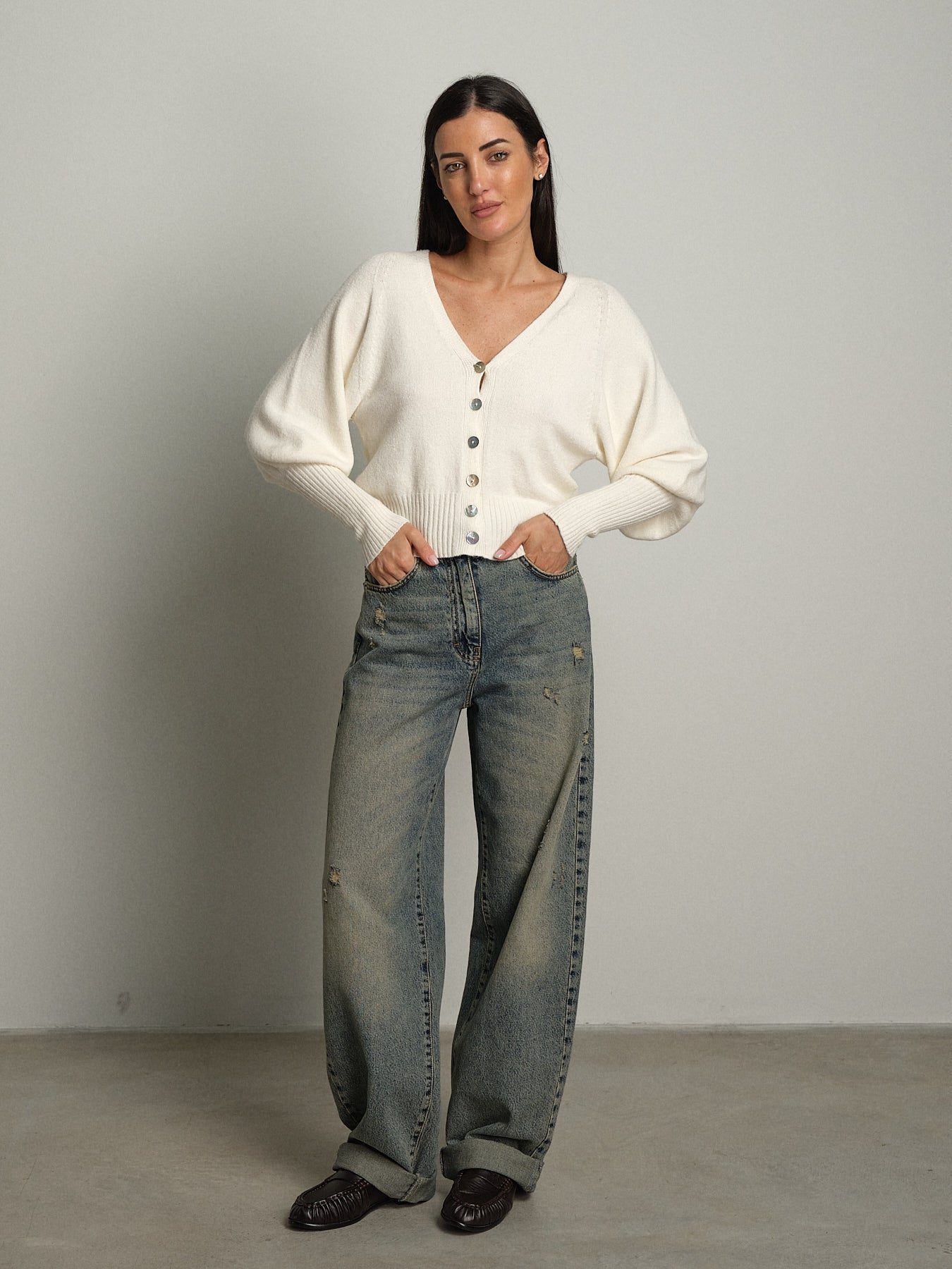 Cardigan manica palloncino - Burro