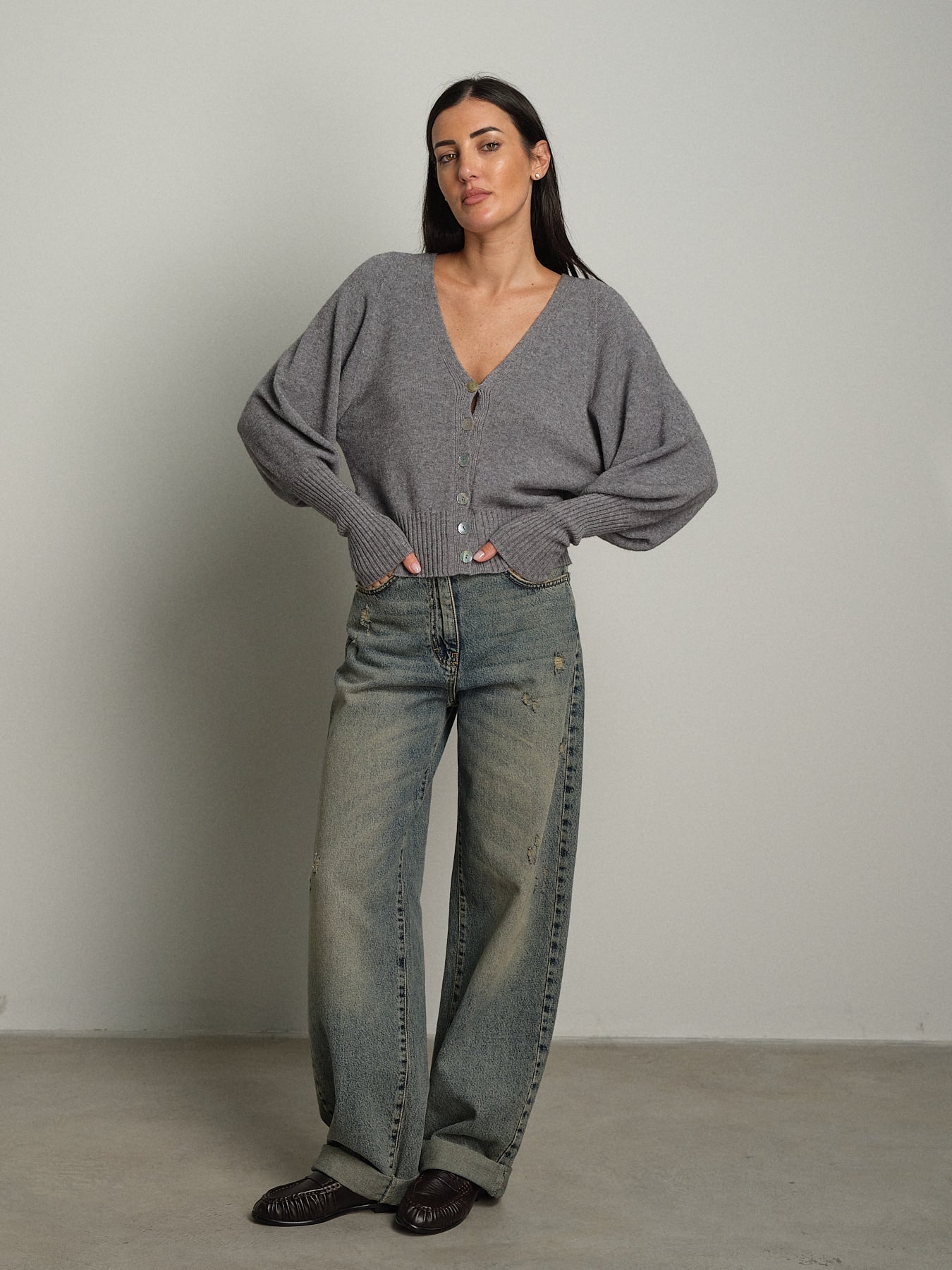 Cardigan manica palloncino - Grigio