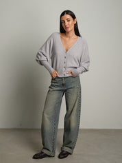 Cardigan manica palloncino - Grigio perla