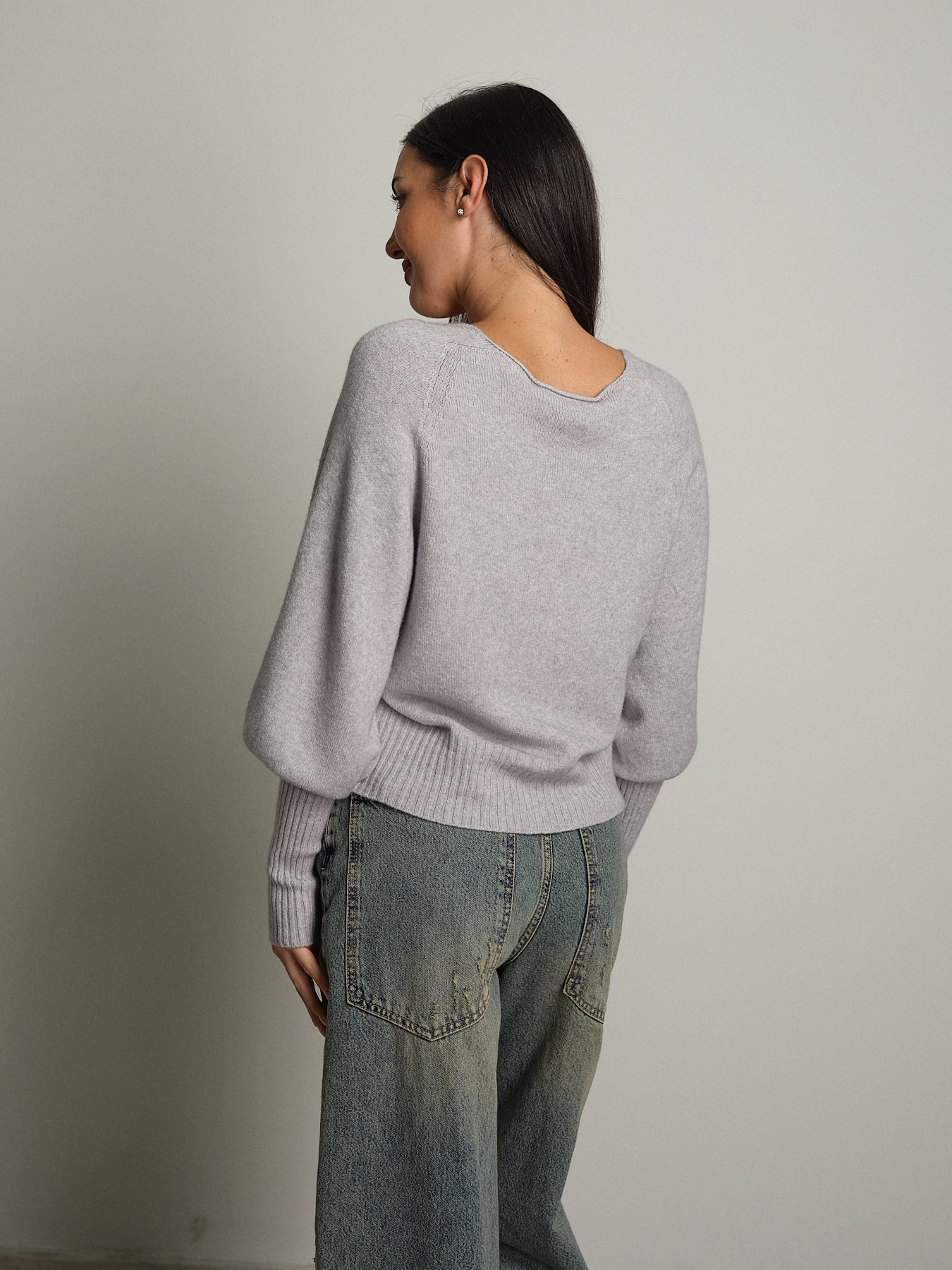 Cardigan manica palloncino - Grigio perla