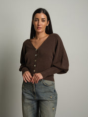 Cardigan manica palloncino - Caffè