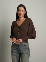 Cardigan manica palloncino - Caffè